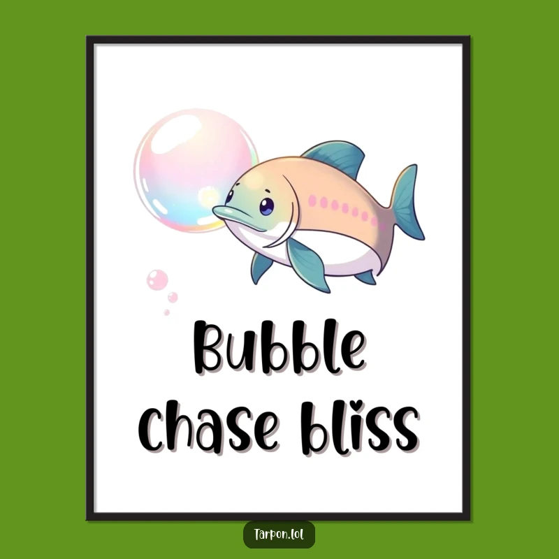 Funny Tarpon Bubble Chase Digital Art: Playful Pursuit - Instant Humorous Decor