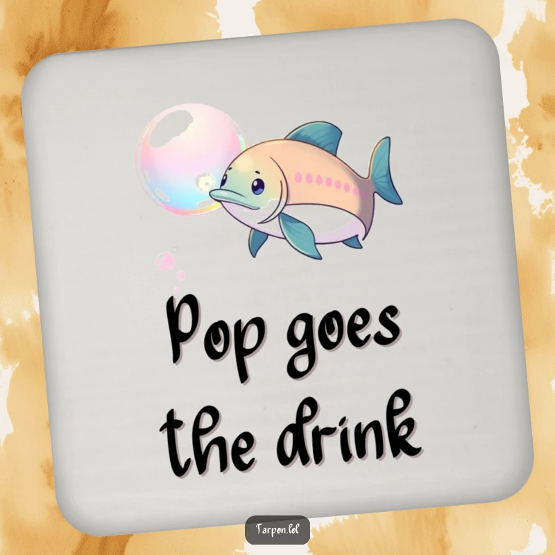 Funny Tarpon Bubble Chase Coaster: A tarpon playfully chasing a shimmering bubble, offering funny surface protection.