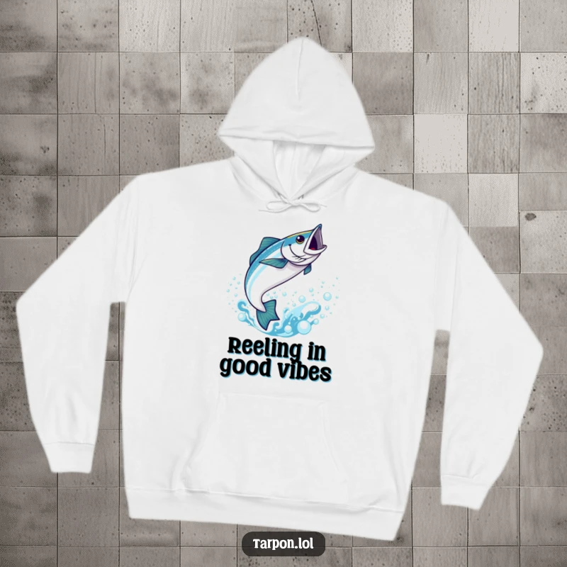 Funny Kawaii Tarpon Hoodie: A cute fish mid-leap from bubbly blue water, embodying a funny, joyful, and energetic vibe.