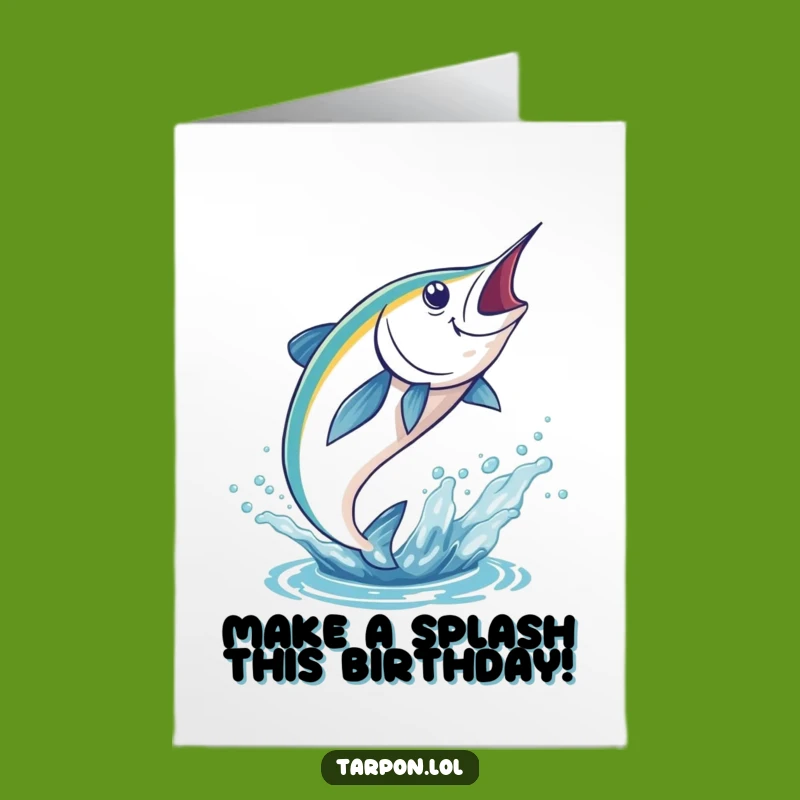 Splashy Free Printable Birthday Card: Leaping Tarpon, Funny Downloadable Gift for a Big Day