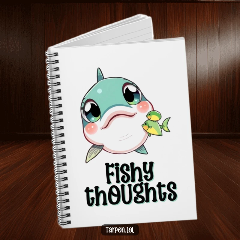 Funny Tarpon Notebook with a tarpon having wide, amazed eyes spotting a small fish, perfect for jotting down surprised thoughts.