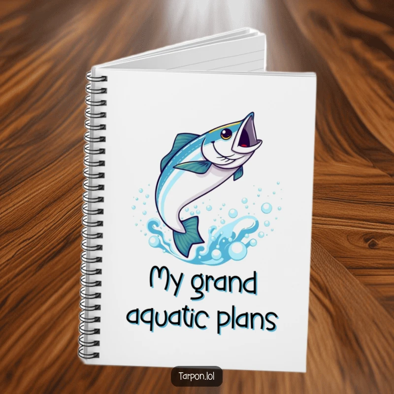 Funny Kawaii Tarpon Notebook: A cute fish leaping in bubbly blue water, perfect for funny notes and creative ideas.